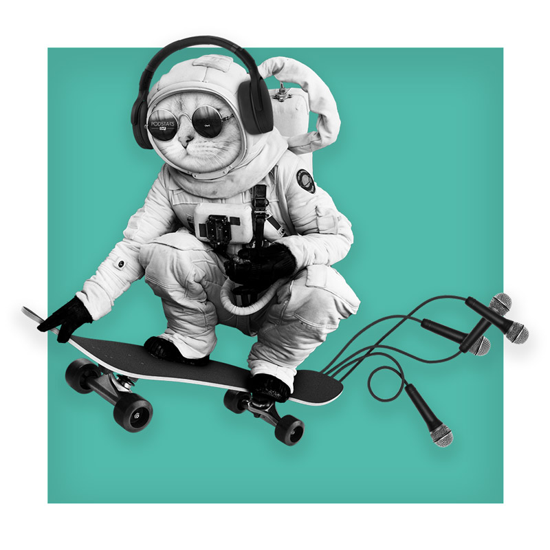Astronauten-Katze auf dem Skateboard